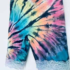 High waist Rainbow Lace Tie Dye Biker Shorts L